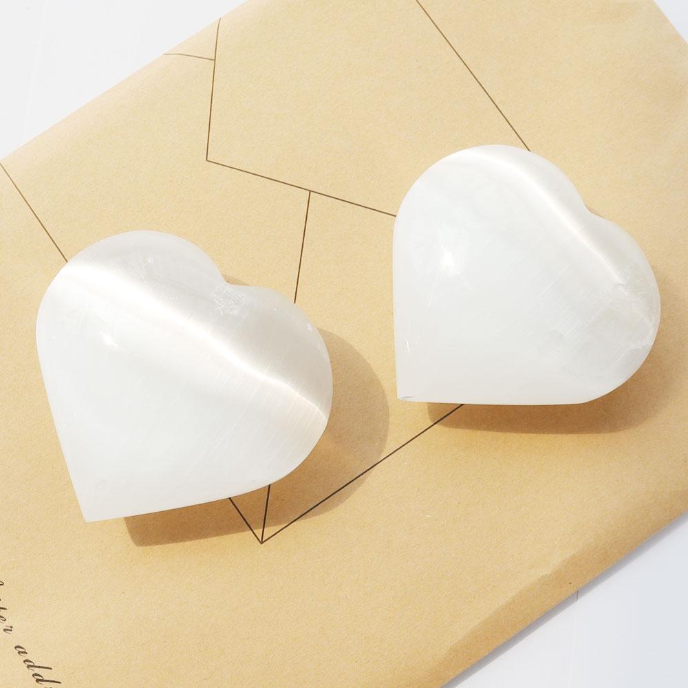 Natural Polished White Selenite Carved Heart Wholesale Crystals