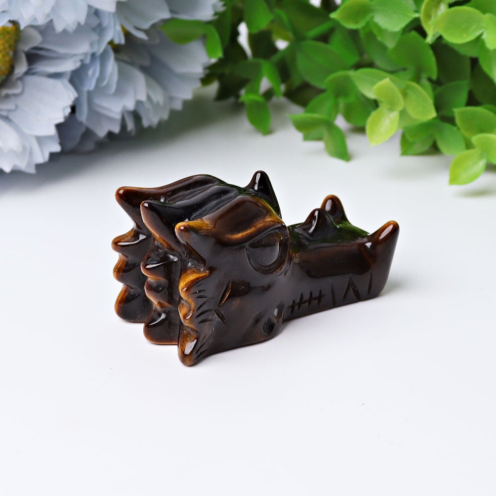 2" Tiger's Eye Dragon Head Crystal Carvings Wholesale Crystals