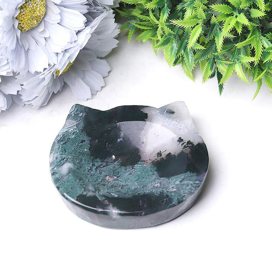 3.5" Moss Agate Cat Head Bowl Crystal Carvings Wholesale Crystals