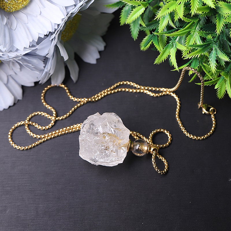 Raw Clear Quartz Perfume Bottle Necklace DIY Wholesale Crystals