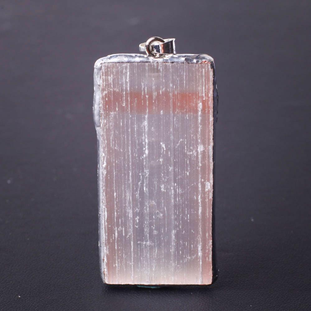 Wire Wrapped Pink Selenite Square Slice Crystal Pendant Wholesale Crystals