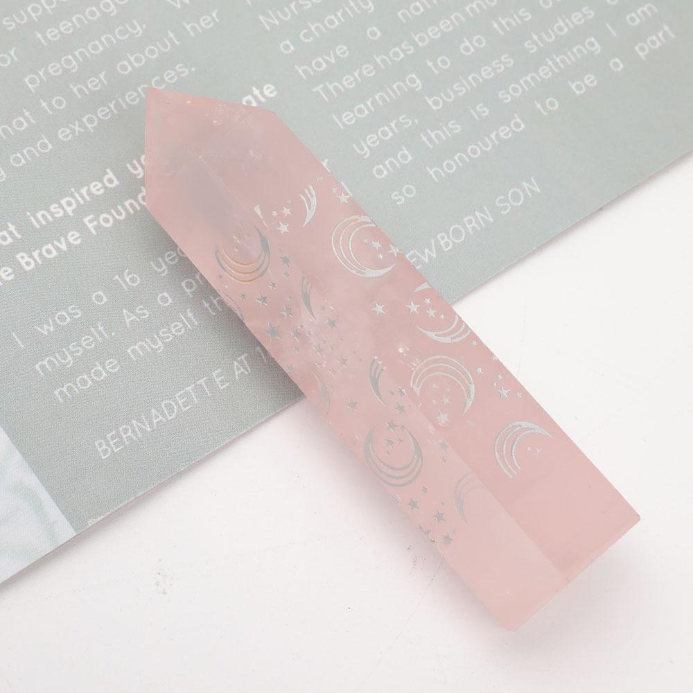 Rose Quartz Point with Laser Engraved Pattern Wholesale Crystals