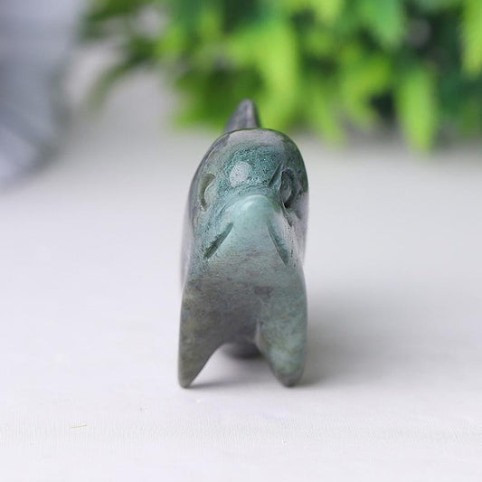 2.5" Moss Agate Dolphin Crystal Carvings Wholesale Crystals