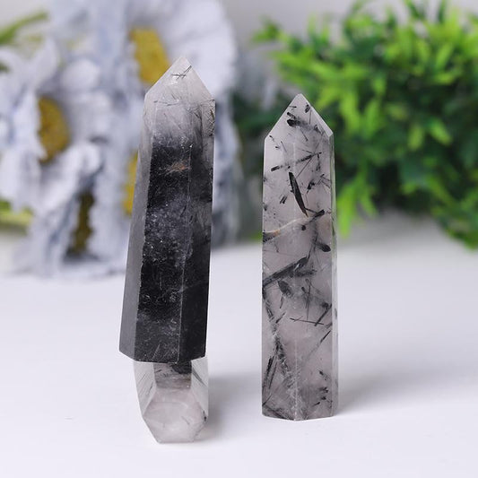 Natural Black Tourmaline in Quartz Points Healing Tower Wholesale Crystals
