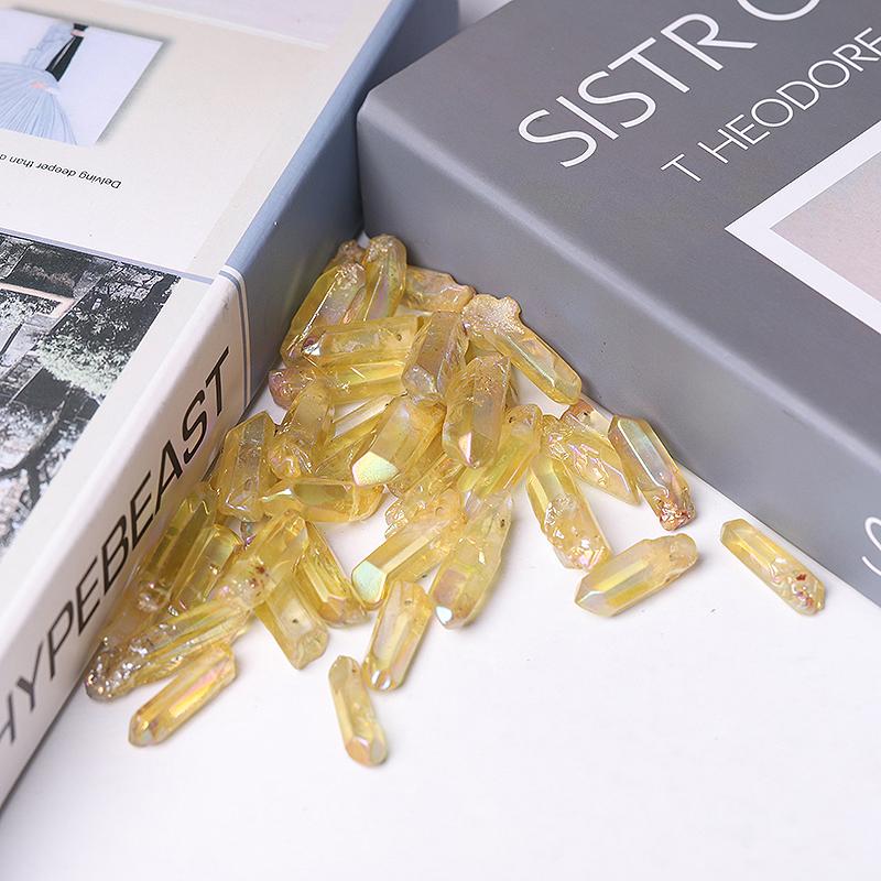 Drilled Yellow Aura Quartz Crystal Points Raw Rough Clear Rock Quartz Sticks Wholesale Crystals