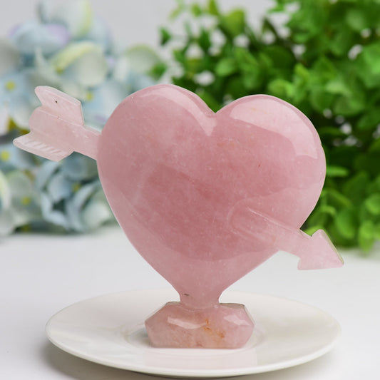 5.0" Rose Quartz Heart Arrow Crystal Carving Wholesale Crystals