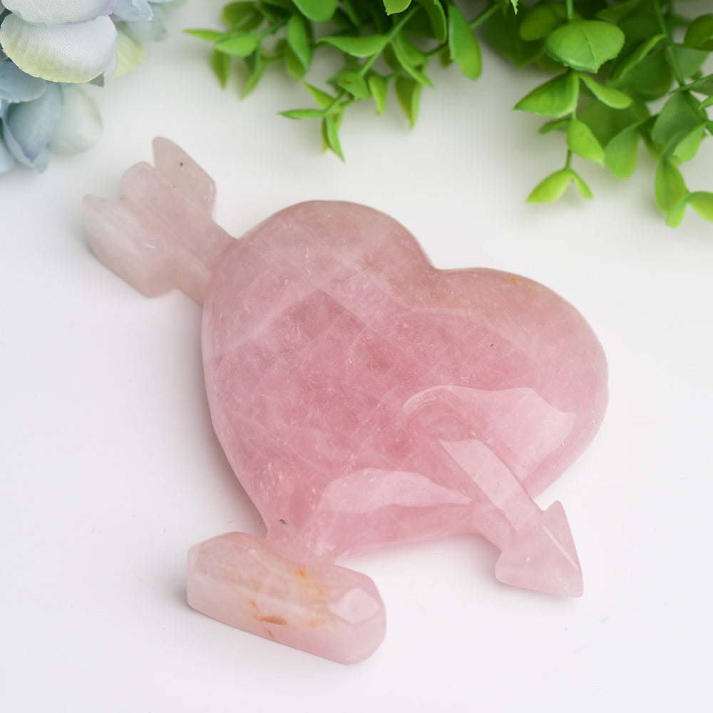5.0" Rose Quartz Heart Arrow Crystal Carving Wholesale Crystals