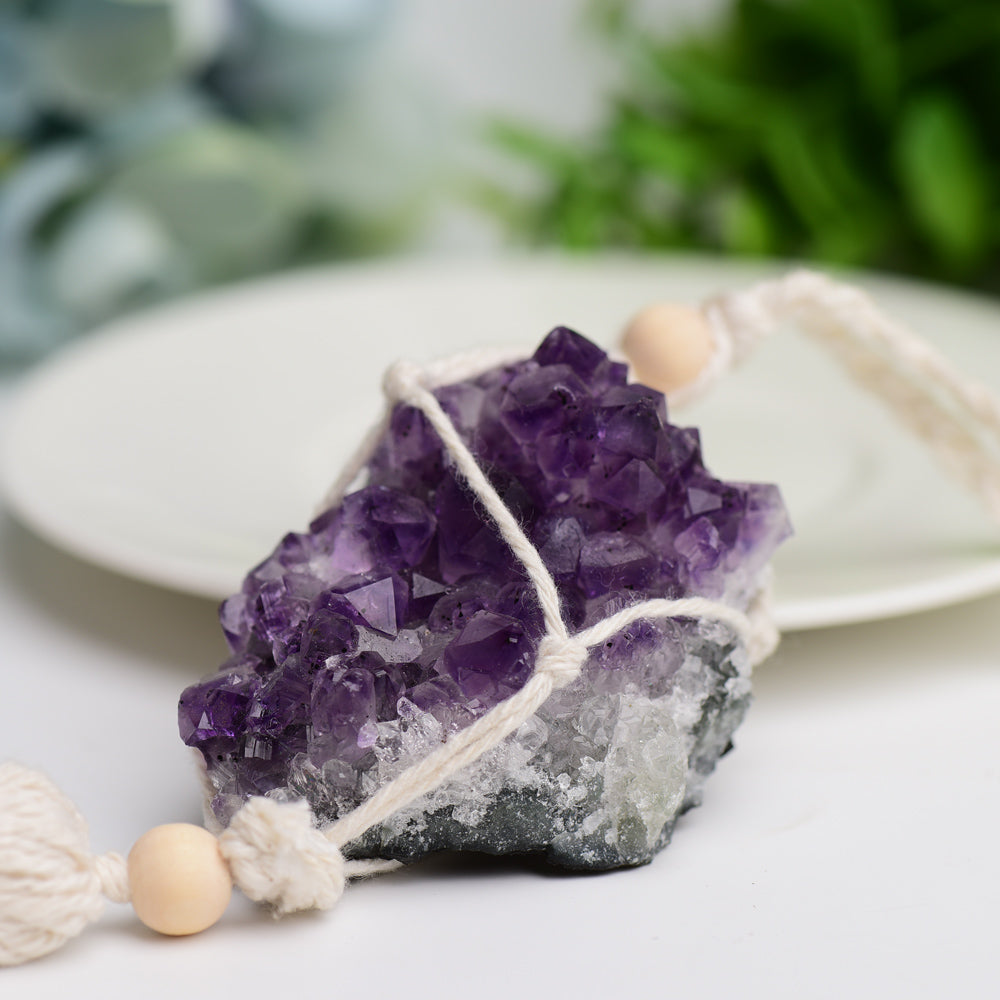Amethyst Cluster Hanging with Cotton Rope Tassels Wholesale Crystals