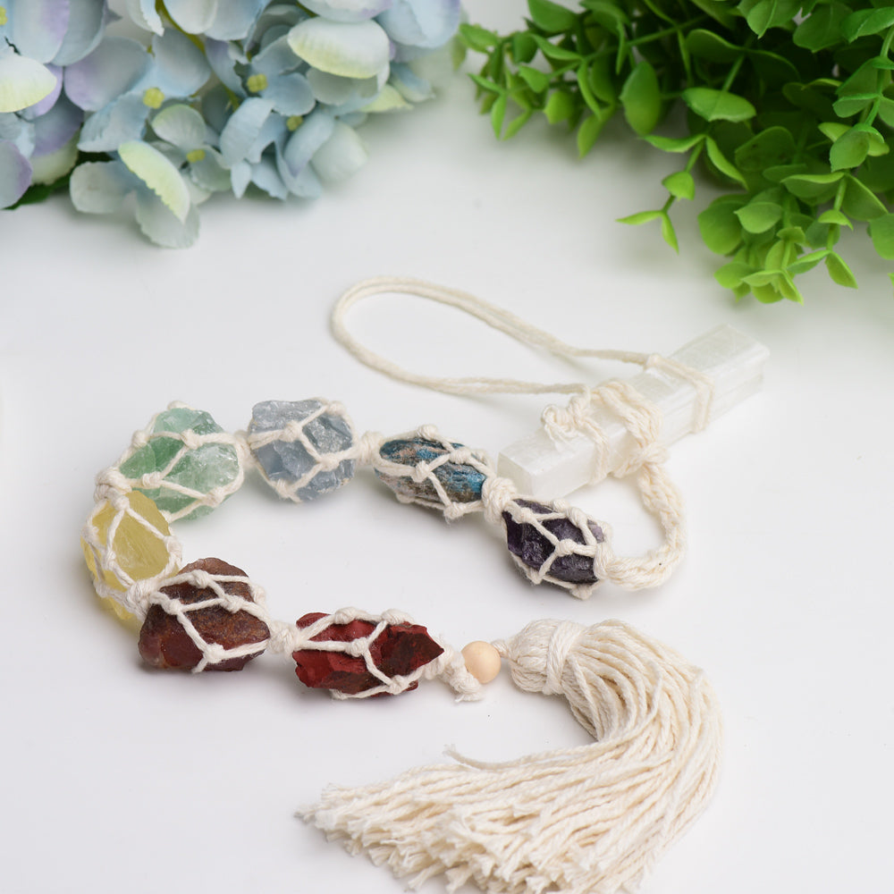 Chakra Raw Stone with Selenite Stick Crystal Hanging Wholesale Crystals
