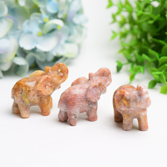 2.3" Pink Flower Agate Elephant Crystal Carving Bulk Wholesale Wholesale Crystals