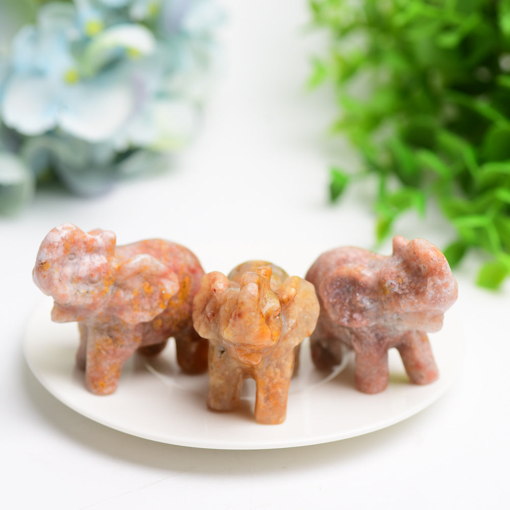 2.3" Pink Flower Agate Elephant Crystal Carving Bulk Wholesale Wholesale Crystals