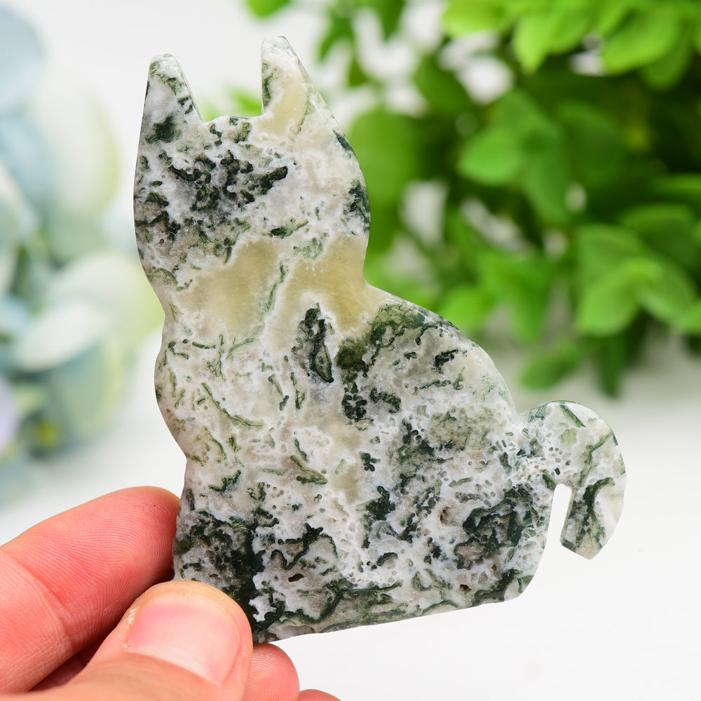3.2" Moss Agate Cat Slab Crystal Carving Bulk Wholesale Wholesale Crystals