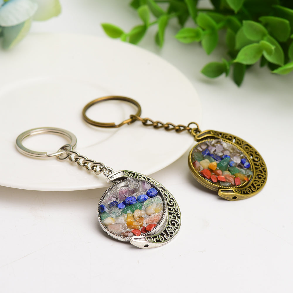 Golden Silver Moon with Chakra Key Chain Wholesale Crystals