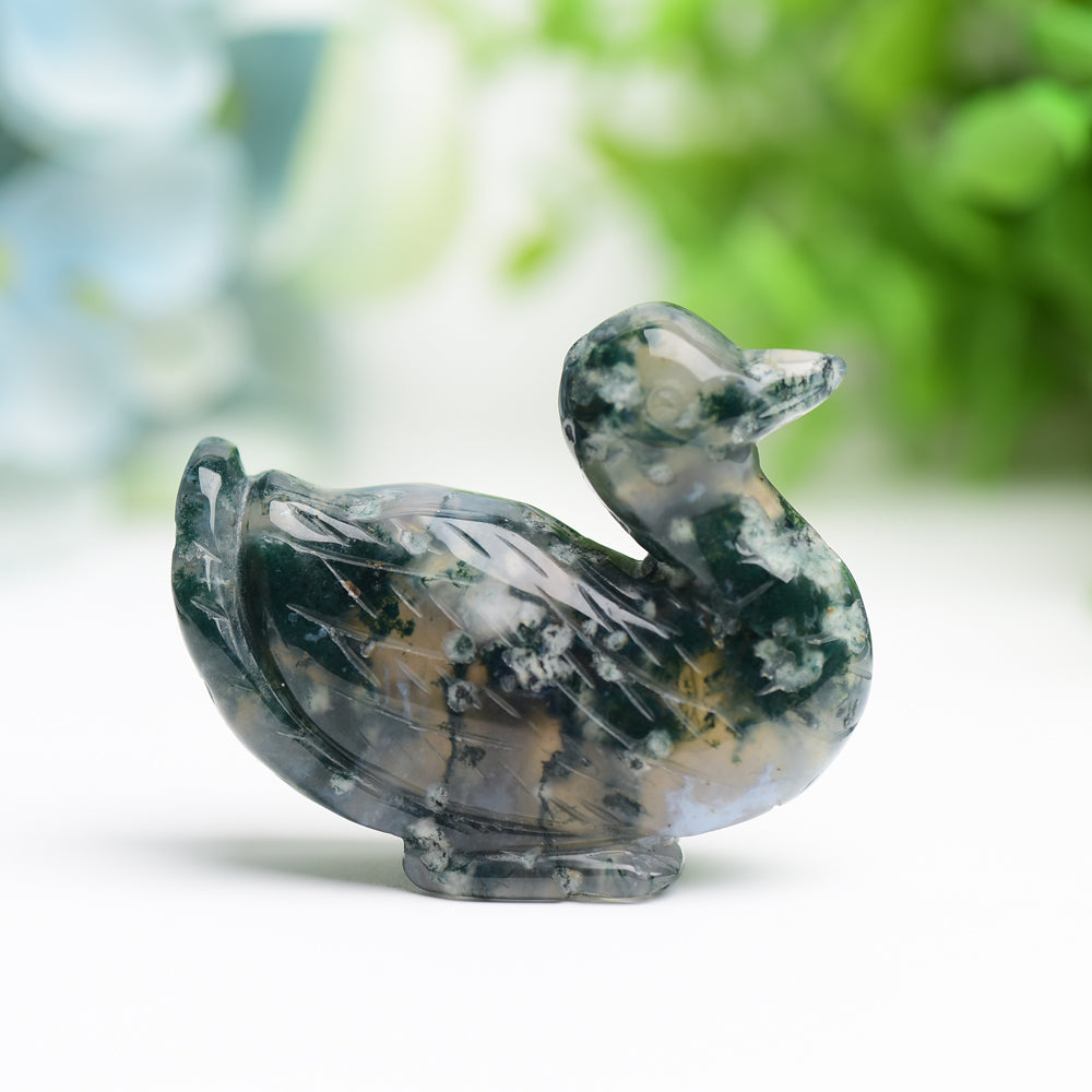 2.1" Moss Agate Duck Animal Crystal Carving Wholesale Crystals