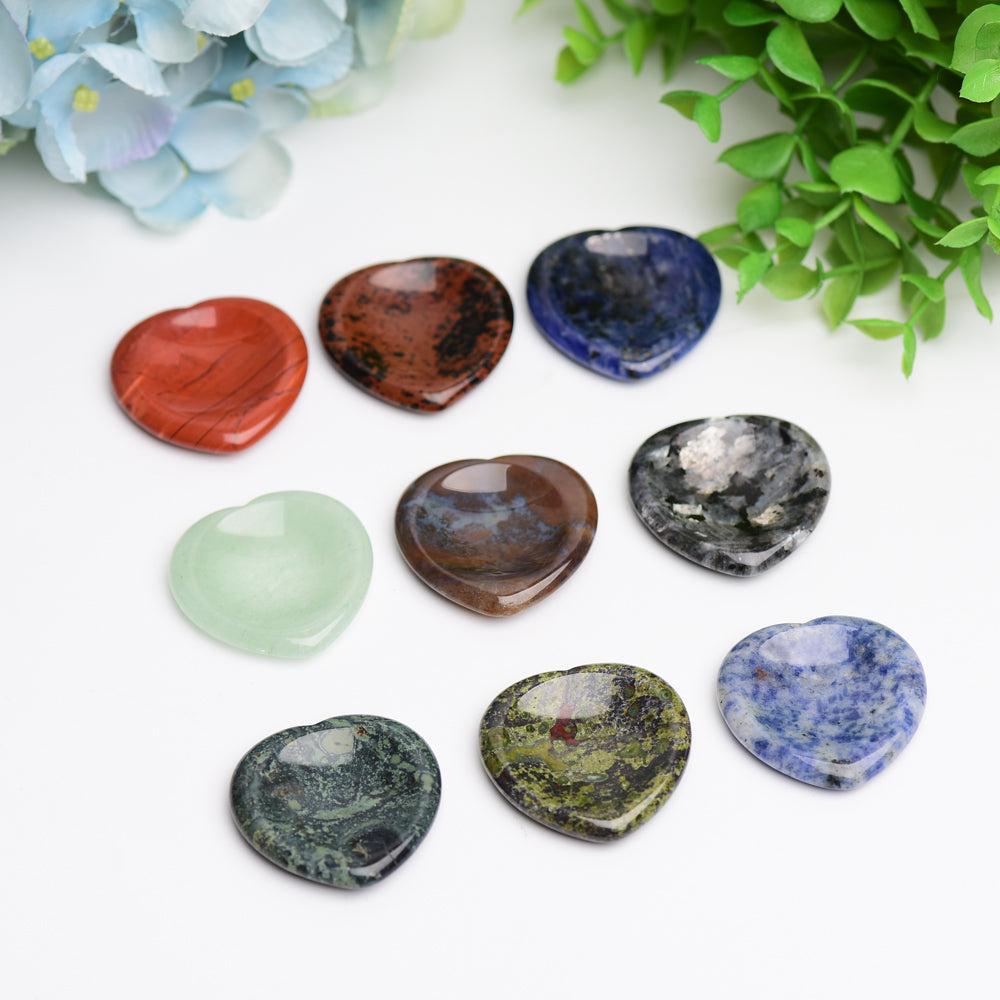 1.5" Mixed Crystal Heart Shape Worry Stone Wholesale Crystals