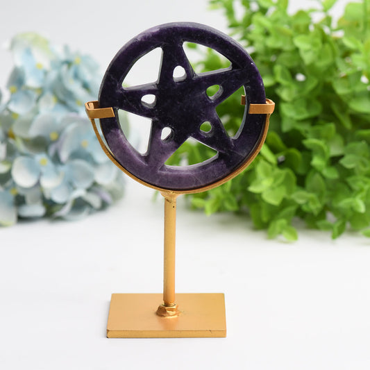 Mixed Crystal Pentagram Plate Carving with Metal Stand Bulk Wholesale Wholesale Crystals