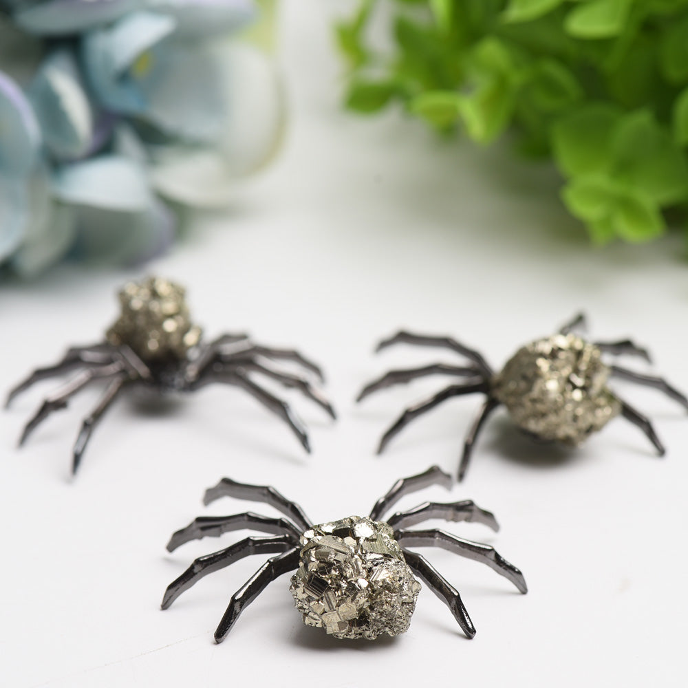 2.0" Metal Spider with Raw Pyrite Stone Decor Free Form for Bulk Wholesale Wholesale Crystals