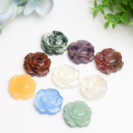 1.4" Mixed Crystal Rose Flower Carving Bulk Wholesale Wholesale Crystals