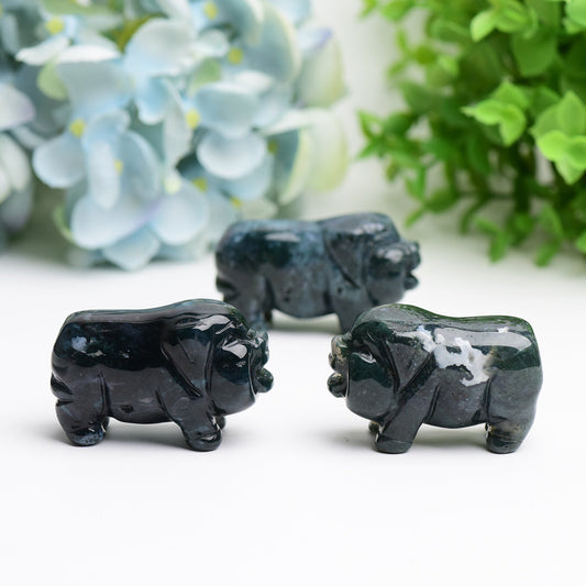 2.1" Moss Agate Pig Animal Crystal Carving Wholesale Crystals