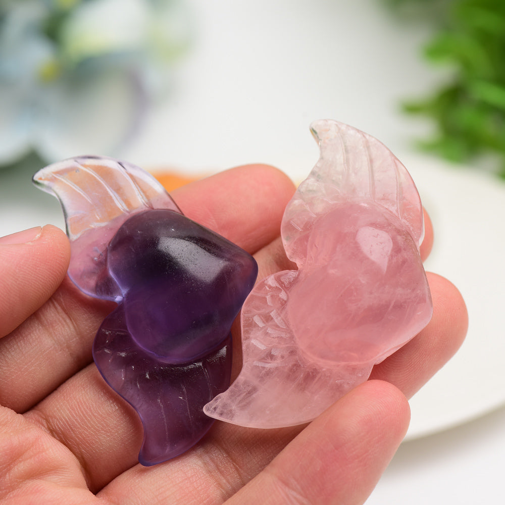 2.2" Mixed Crystal Heart with Wings Carvings Bulk Wholesale Wholesale Crystals