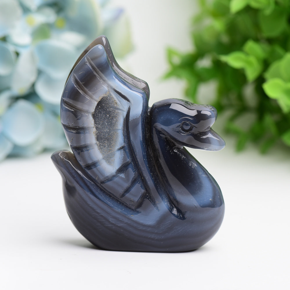 3.0" Druzy Agate Swan Animal Crystal Carving Wholesale Crystals