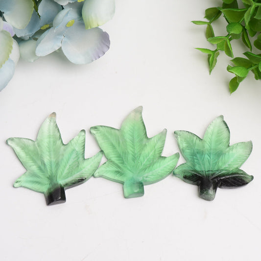 2.2" Green Fluorite Maple Leaf Crystal Carving Bulk Wholesale Wholesale Crystals