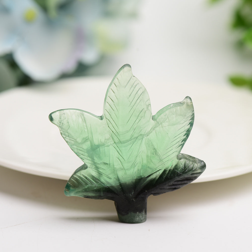 2.2" Green Fluorite Maple Leaf Crystal Carving Bulk Wholesale Wholesale Crystals