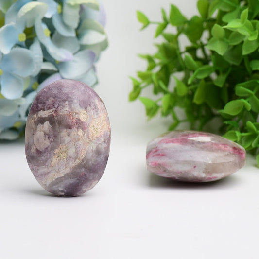 2.5" Pink Tourmaline Heart Shape & Palm Stone Wholesale Crystals