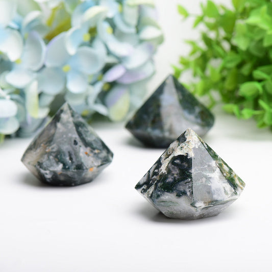 2.2" Moss Agate Diamond Crytsal Carving Buk Wholesale Wholesale Crystals