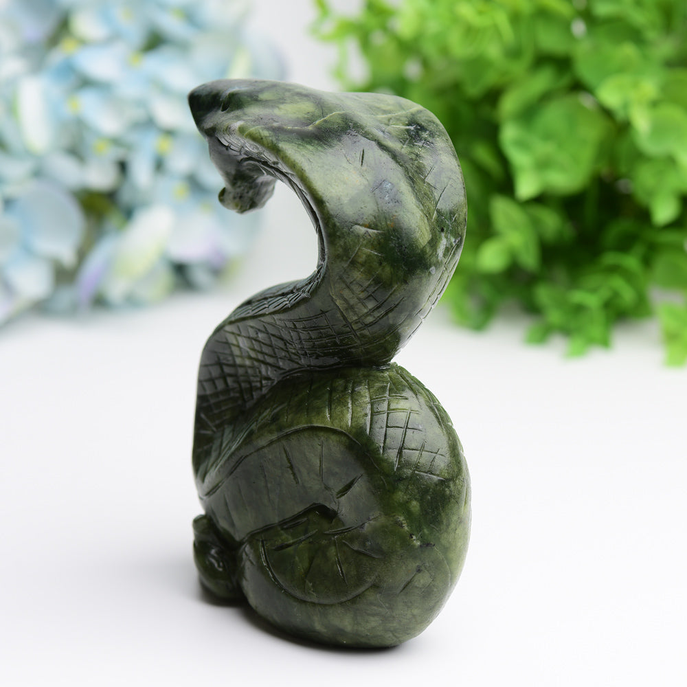 5.5" Green Jade Cobra Snake Crystal Carving Free Form Bulk Wholesale Wholesale Crystals