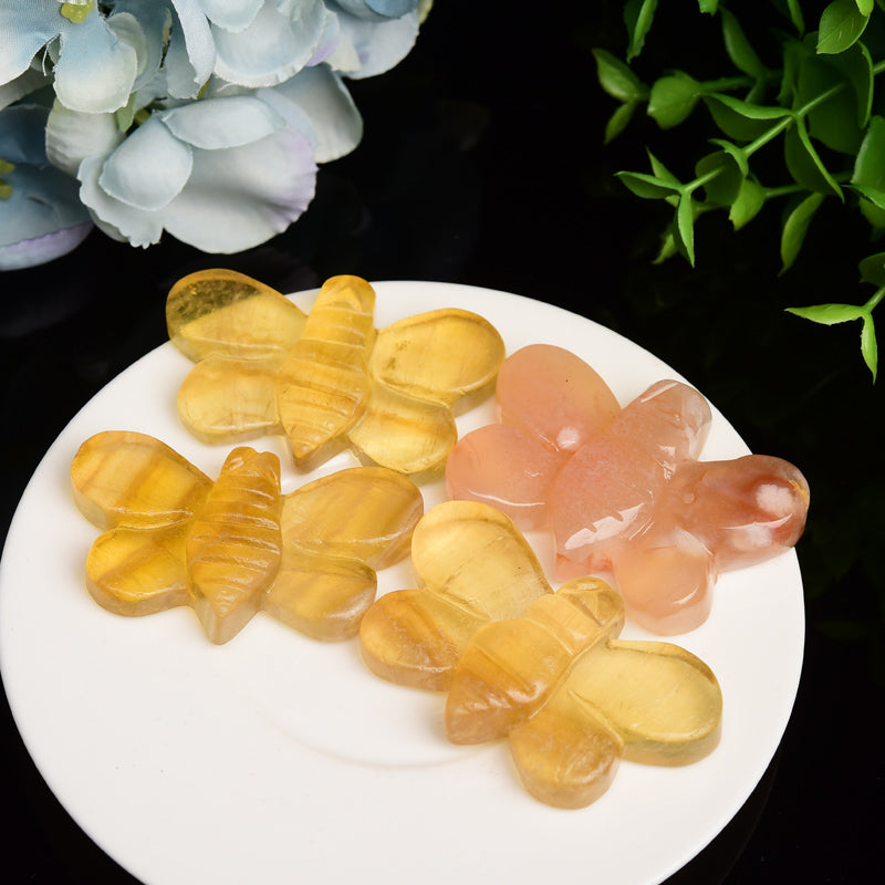 2.1“ Yellow Fluorite Flower Agate Bee Crystal Carving Bulk Wholesale Wholesale Crystals