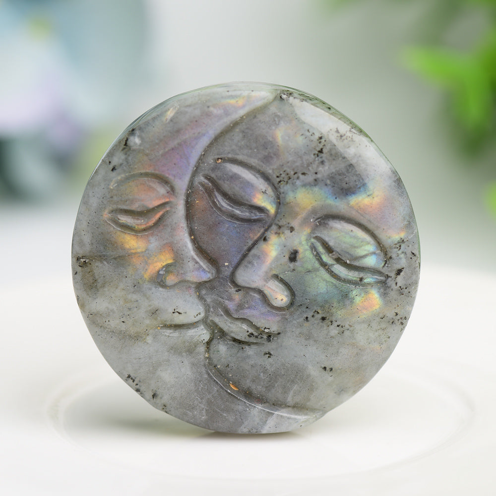 1.8" Moon and Sun Face Crytsal Carving Bulk Wholesale Wholesale Crystals