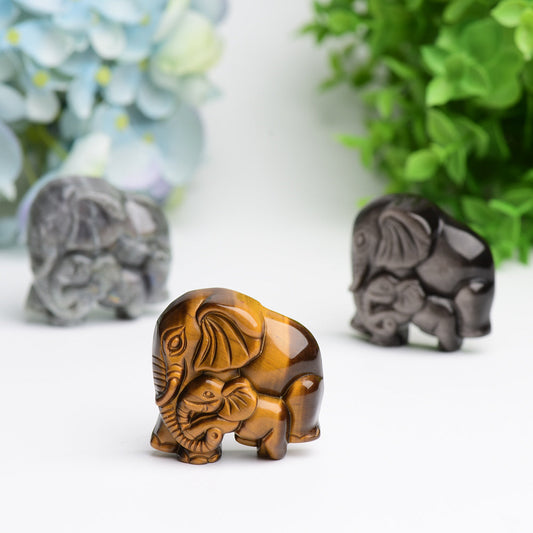 1.85" Mother & Baby Elephant Crystal Carving Bulk Wholesale Wholesale Crystals