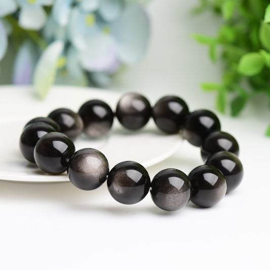 16mm Silver Obsidian Bracelet Bulk Wholeslae Wholesale Crystals