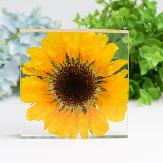 4.6" Square Resin with Sun Flower Free Form for Home Decor Bulk Wholesale Wholesale Crystals