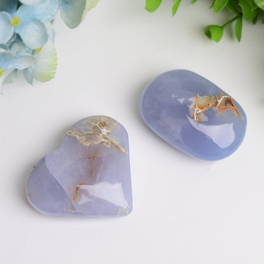 2.0"-2.5" Blue Chalcedony Heart & Palm Stone Bulk Wholesale Wholesale Crystals