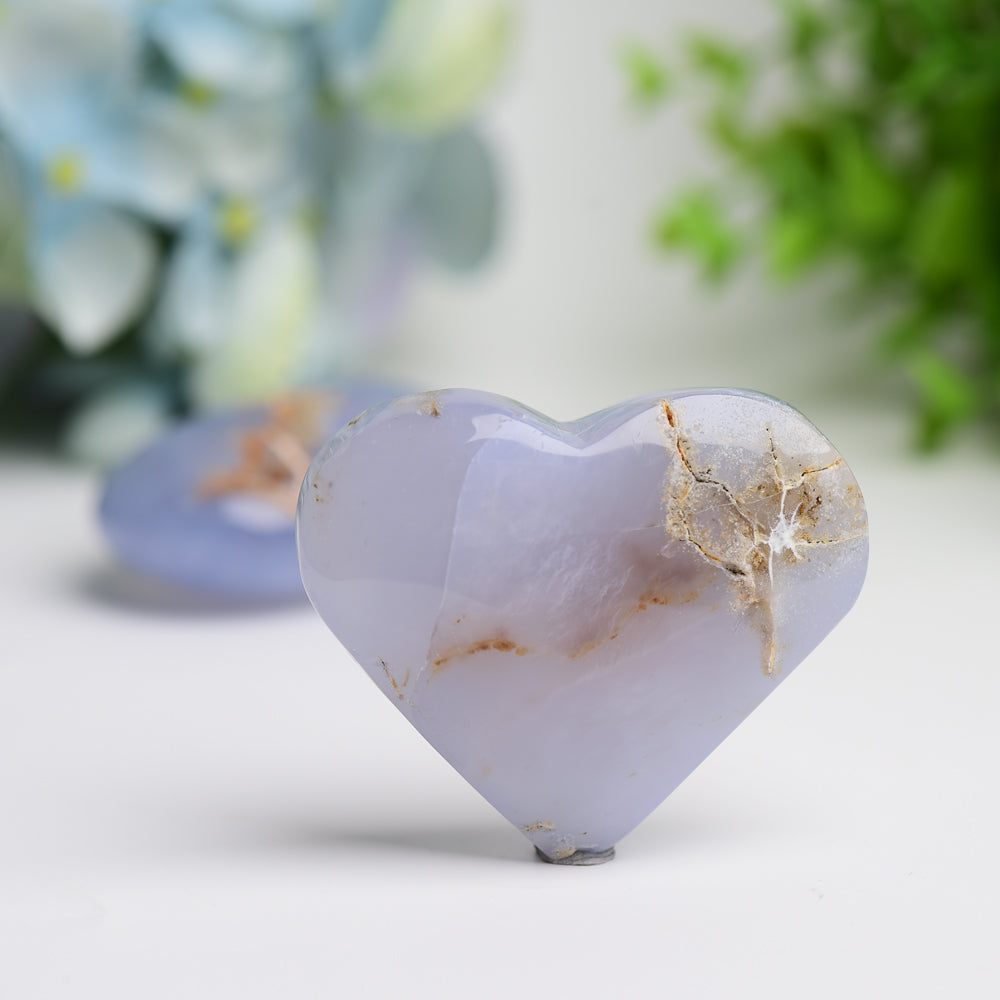 2.0"-2.5" Blue Chalcedony Heart & Palm Stone Bulk Wholesale Wholesale Crystals