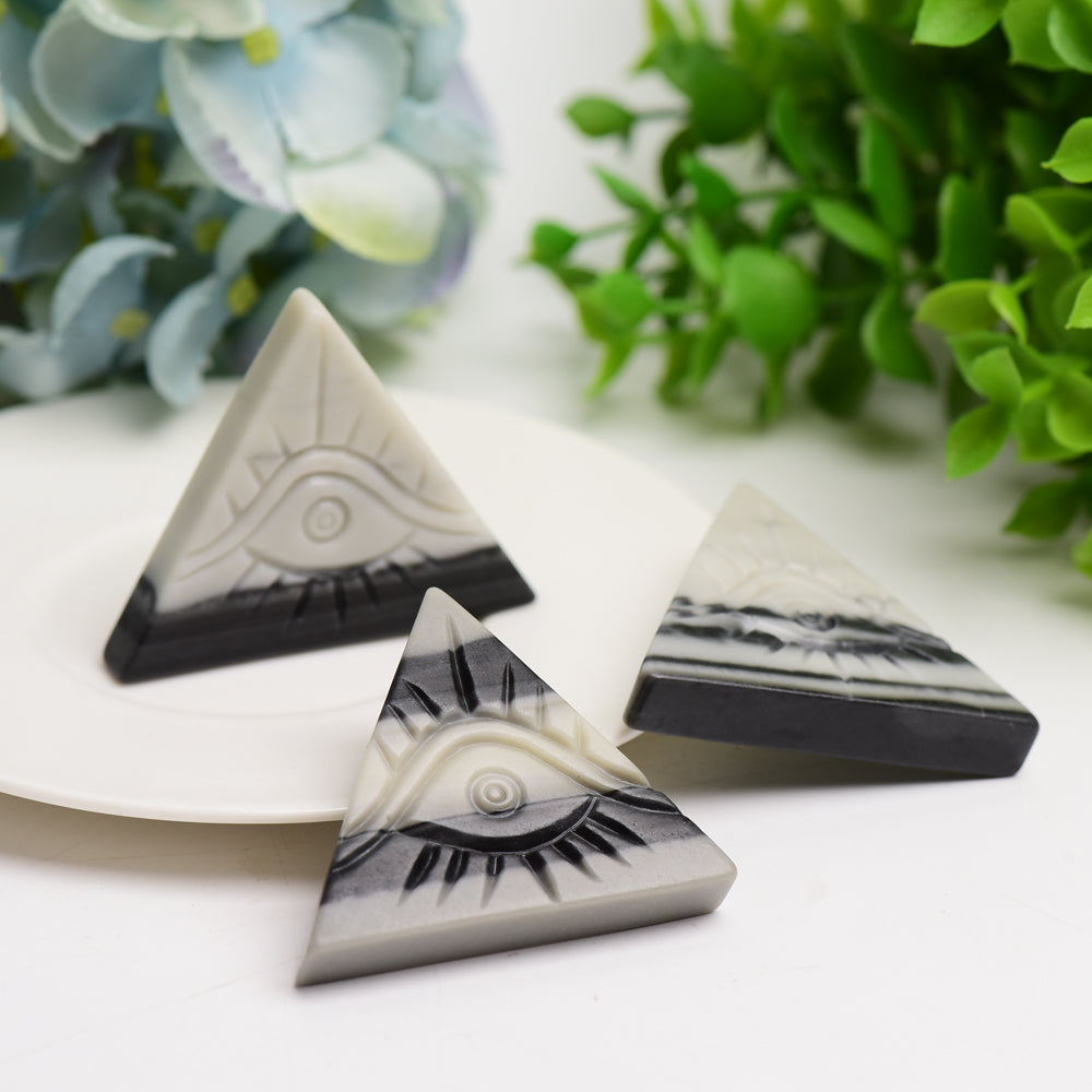 1.8" Taiji Stone Triangle Slab with Eivl's Eye Carving Bulk Wholesale Wholesale Crystals