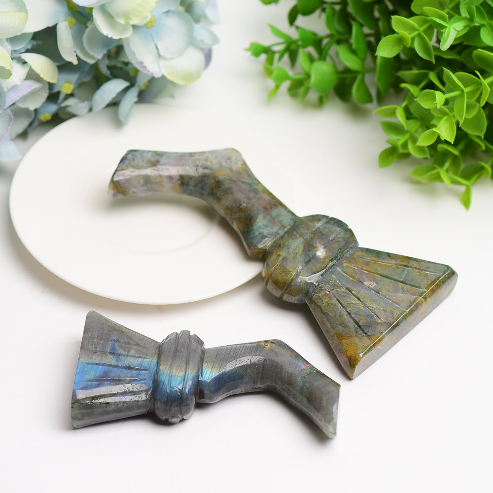 4.2"-5.7" Labradoritte Moss Agate Witches' Broom Carving Buk Wholesale Wholesale Crystals