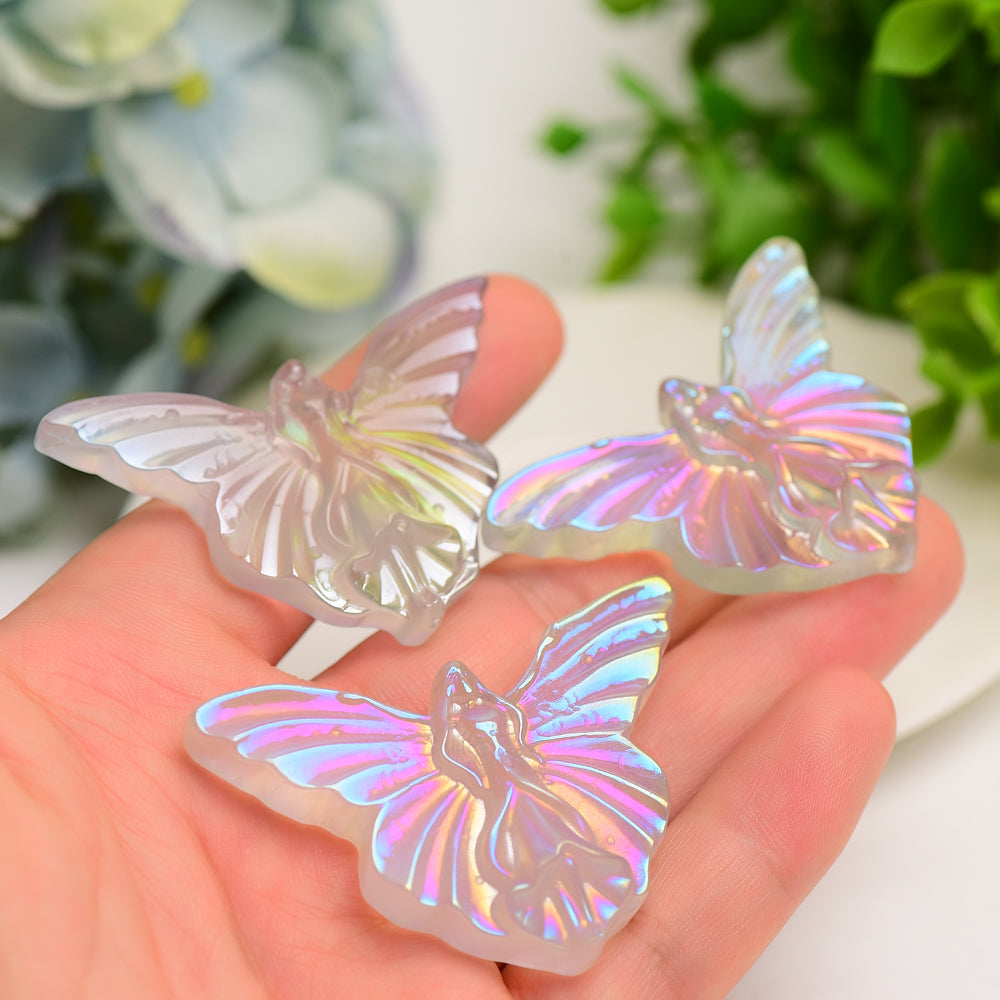 2.3" Aura Clear Quartz Butterfly Crystal Carving Bulk Wholesale Wholesale Crystals