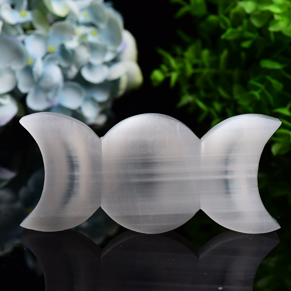 6.0" Sun&Moon Triple Selenite Bowl Carving Bulk Wholesale Wholesale Crystals