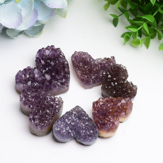 1.2"-2.5" Amethyst Cluster Heart Shape Crystal Carving Bulk Wholesale Wholesale Crystals