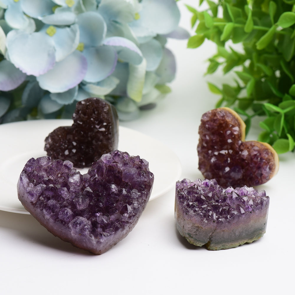 1.2"-2.5" Amethyst Cluster Heart Shape Crystal Carving Bulk Wholesale Wholesale Crystals