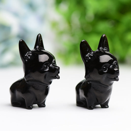 2.2" Black Obsidian Dog Crystal Carving Wholesale Crystals