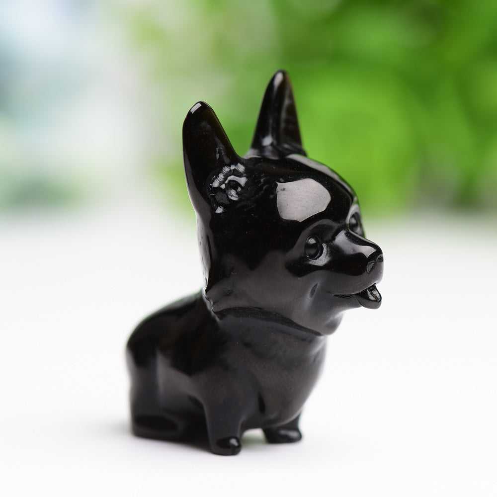 2.2" Black Obsidian Dog Crystal Carving Wholesale Crystals