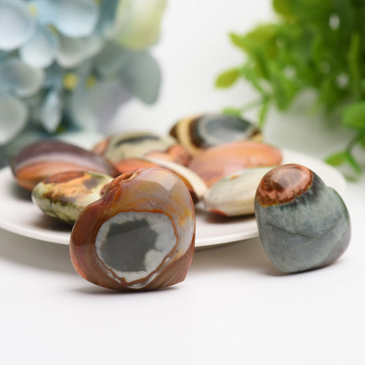 1.4" Polychrome Heart Crystal Carving Palm Stone Bulk Wholesale Wholesale Crystals