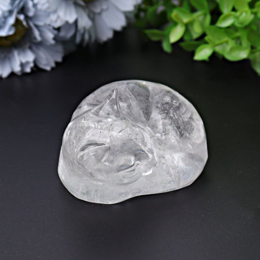 3" Clear Quartz Sleeping Cat Crystal Carvings Wholesale Crystals