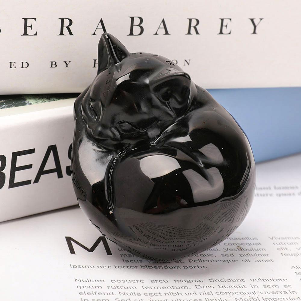 Black Obsidian Sleeping Cat Carvings Wholesale Crystals