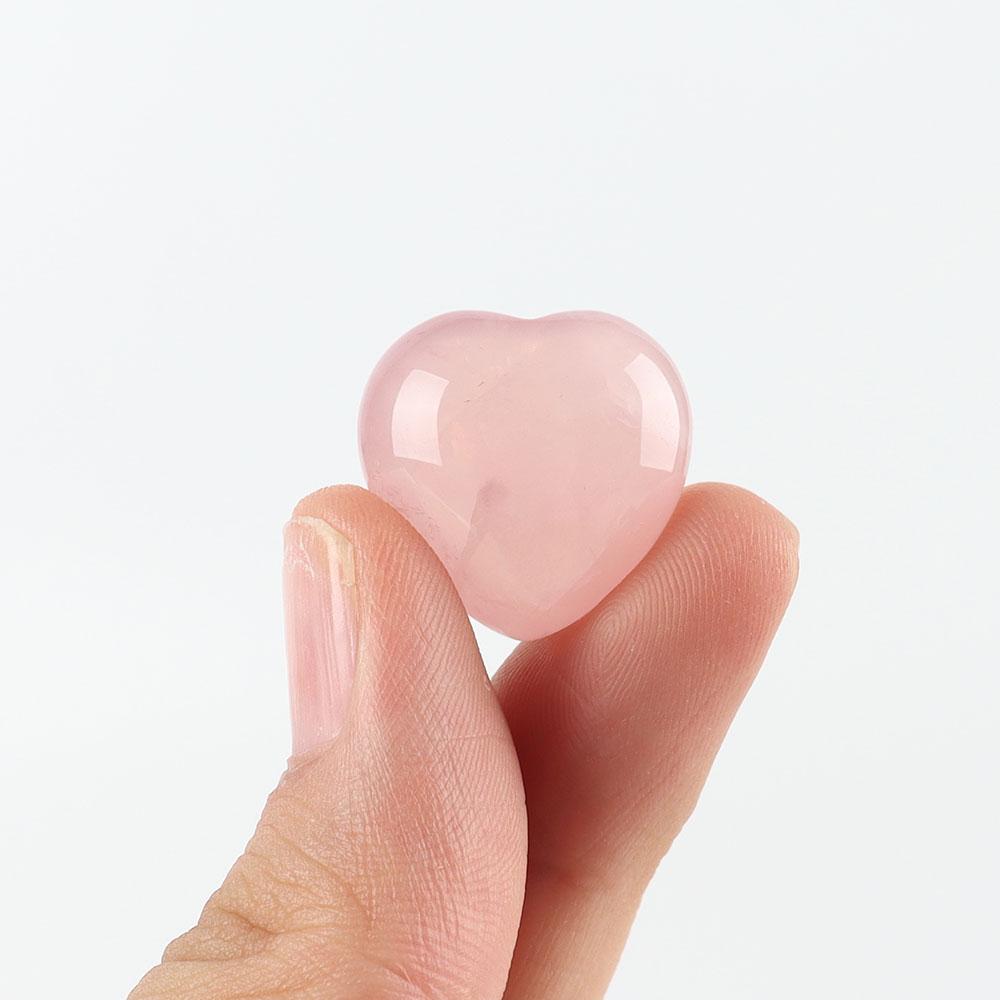 Set of 7 Rose Quartz Heart Shape Crystal Carvings 1" Wholesale Crystals