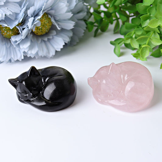 2.3" Sleeping Cat Crystal Carvings Wholesale Crystals